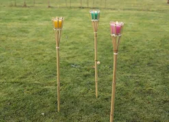 TP Leuchtdeko^Bambus-Fackel Mit Glaseinsatz Und Bunter Wachsfullung 77Cm