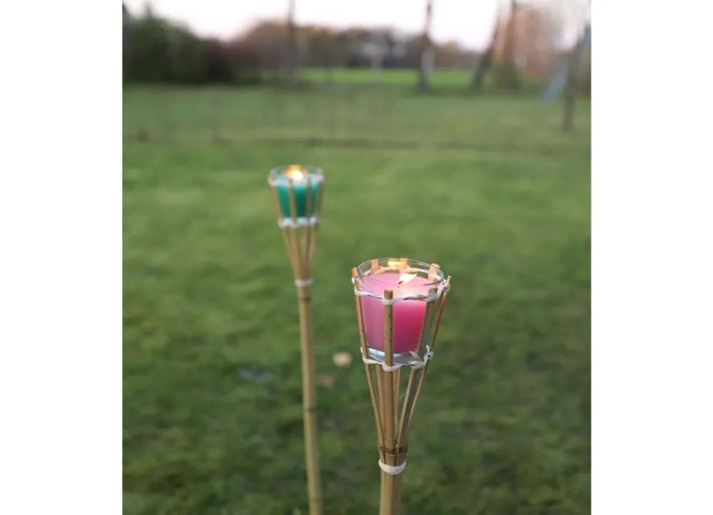 TP Leuchtdeko^Bambus-Fackel Mit Glaseinsatz Und Bunter Wachsfullung 77Cm