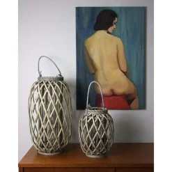 TP Laternen Und Kerzenhalter^Bambuslaterne Mit Glaswindlicht 23X50Cm