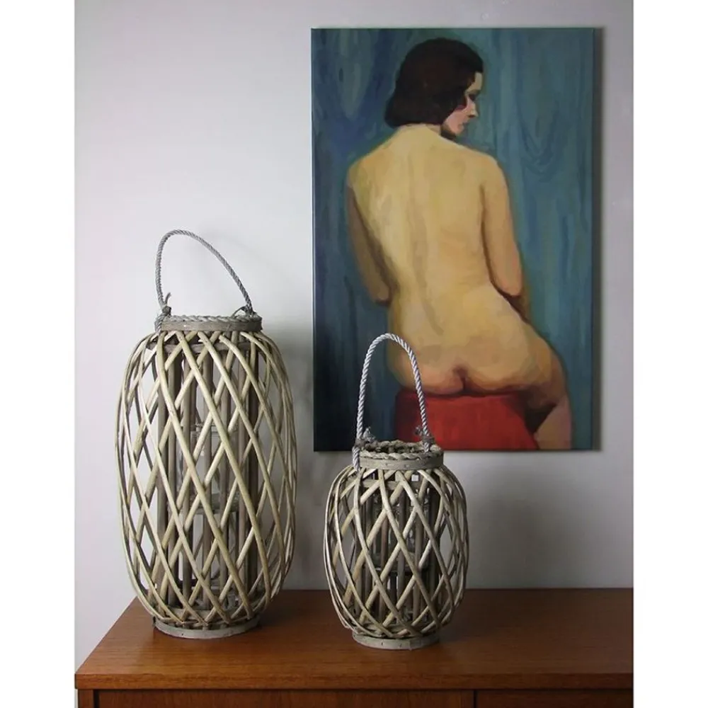 TP Laternen Und Kerzenhalter^Bambuslaterne Mit Glaswindlicht 23X50Cm