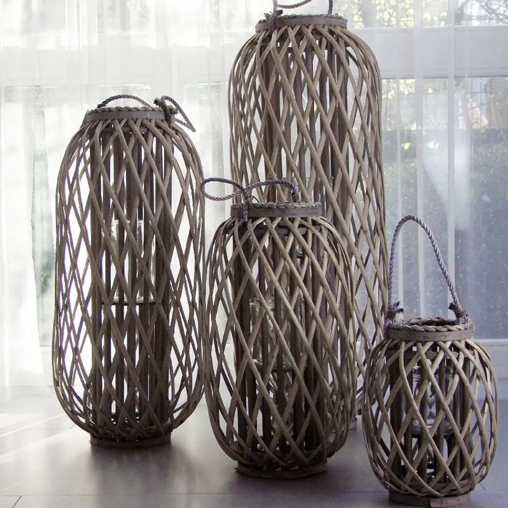 TP Laternen Und Kerzenhalter^Bambuslaterne Mit Glaswindlicht 23X50Cm