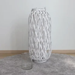 TP Laternen Und Kerzenhalter^Bambuslaterne Mit Glaswindlicht 31X70Cm White-Washed