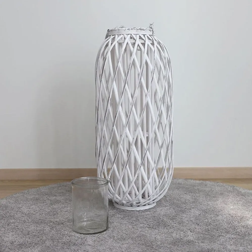 TP Laternen Und Kerzenhalter^Bambuslaterne Mit Glaswindlicht 31X70Cm White-Washed