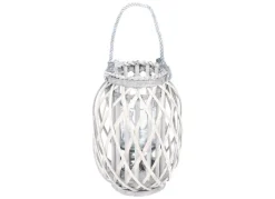 New Home Laternen Und Kerzenhalter^Bambuslaterne Mit Glaswindlicht 23X30Cm White-Washed