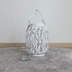 New Home Laternen Und Kerzenhalter^Bambuslaterne Mit Glaswindlicht 23X30Cm White-Washed