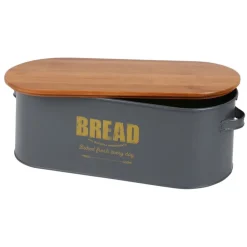 TP Küchenhelfer^Brotkasten Bread 46X16X18Cm Dunkelgrau Mit Holzdeckel