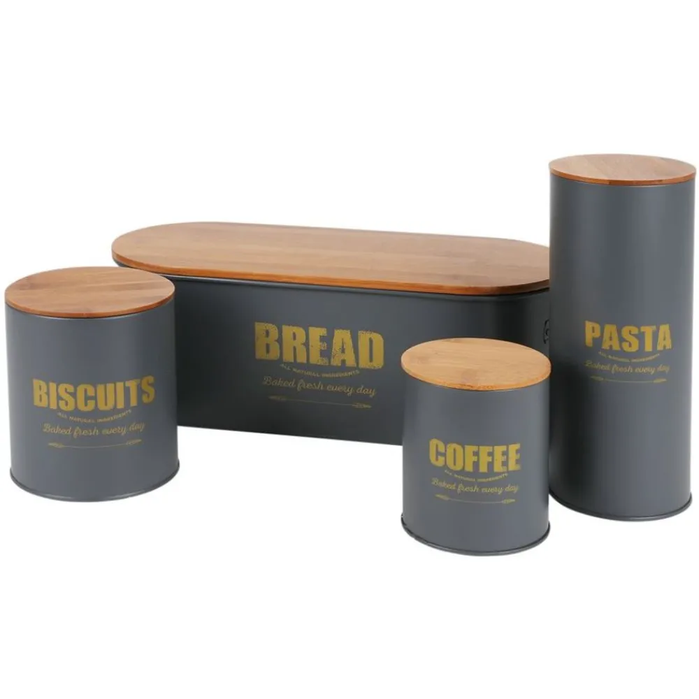 TP Küchenhelfer^Brotkasten Bread 46X16X18Cm Dunkelgrau Mit Holzdeckel