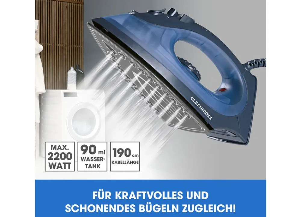 CLEANmaxx Haushaltsgeräte^ Dampfbugeleisen Mit Keramiksohle 2200W Blau/Dunkelblau