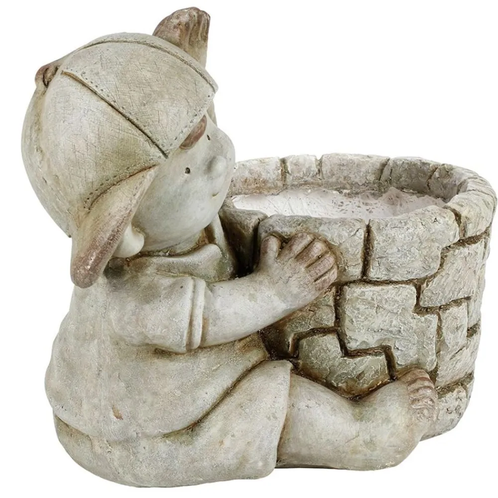 TP Gartenfiguren^Dekofigur Kind Mit Blumentopf 30X26Cm Grau