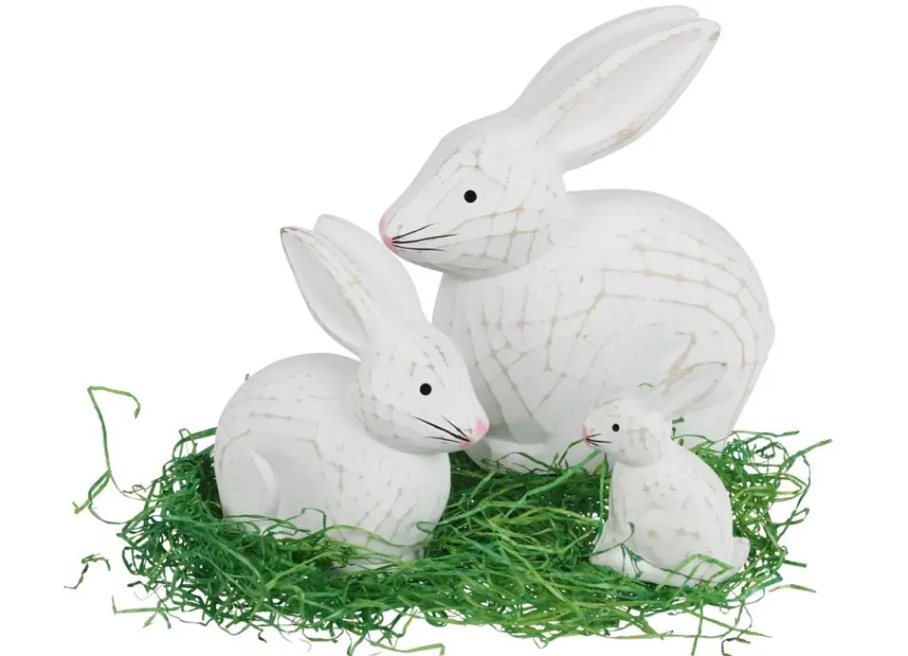 New Home Gartenfiguren^Deko-Hasen White Washed Aus Holz 3-Teilig