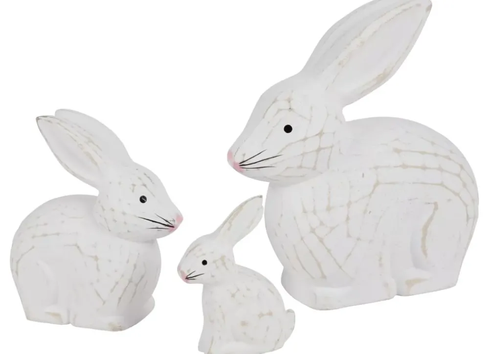 New Home Gartenfiguren^Deko-Hasen White Washed Aus Holz 3-Teilig