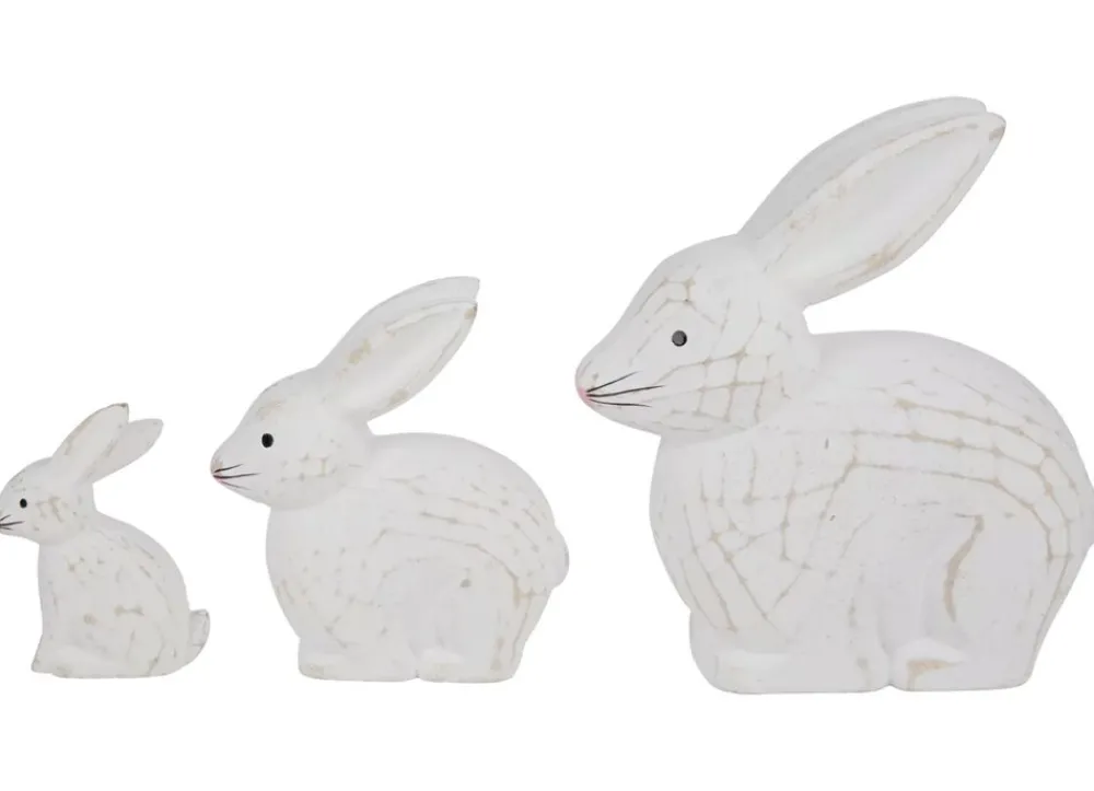 New Home Gartenfiguren^Deko-Hasen White Washed Aus Holz 3-Teilig
