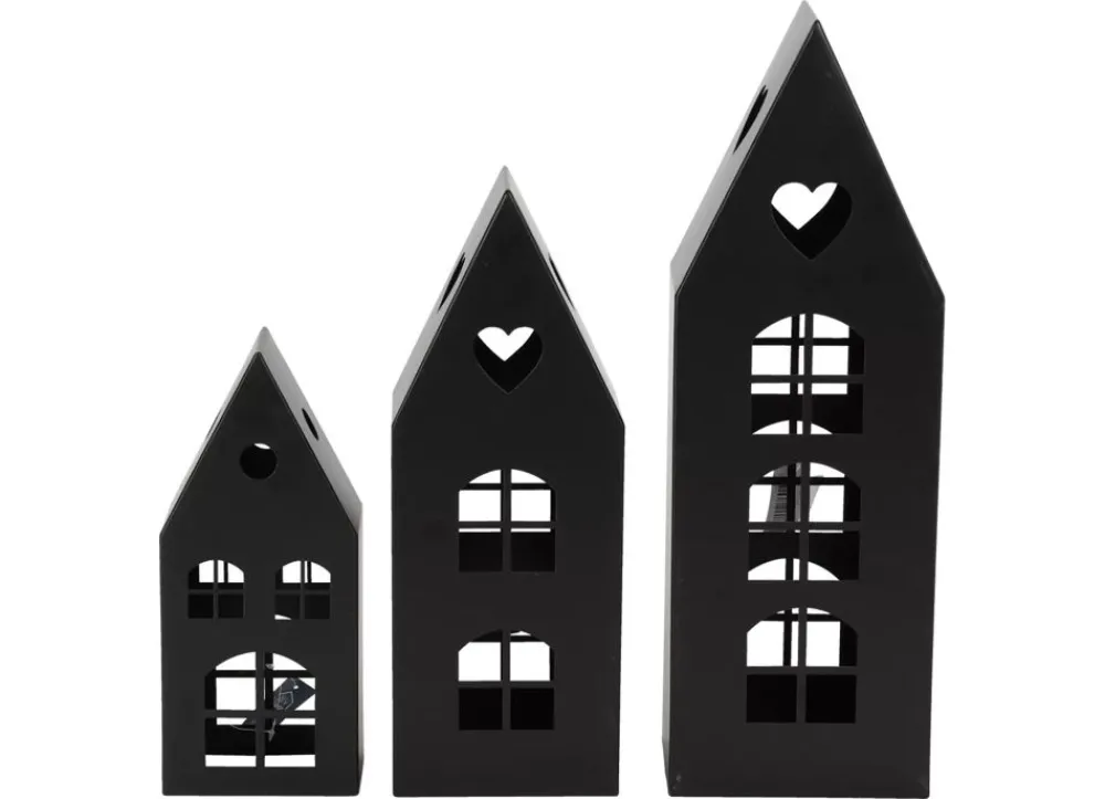 TP Laternen Und Kerzenhalter^Dekohauser-Set Aus Metall 3-Teilig Schwarz