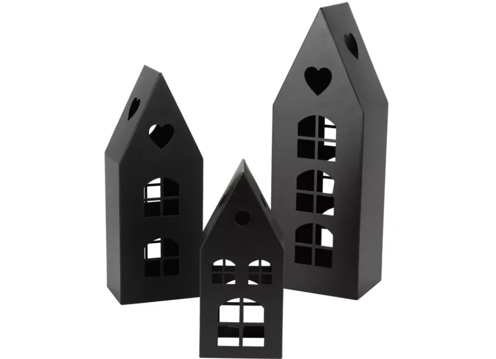 TP Laternen Und Kerzenhalter^Dekohauser-Set Aus Metall 3-Teilig Schwarz