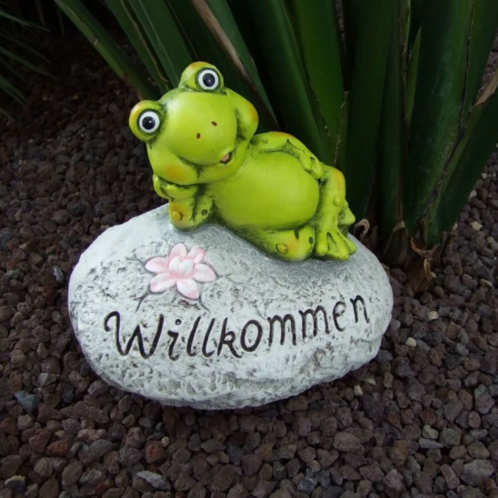 TP Gartenfiguren^Deko-Stein Willkommen Frosch