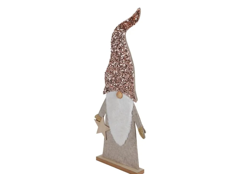 New Home Christmas Weihnachtsfiguren^Deko-Wichtel Aus Holz Mit Pailletten-Zipfelmutze 84Cm Zartrosa