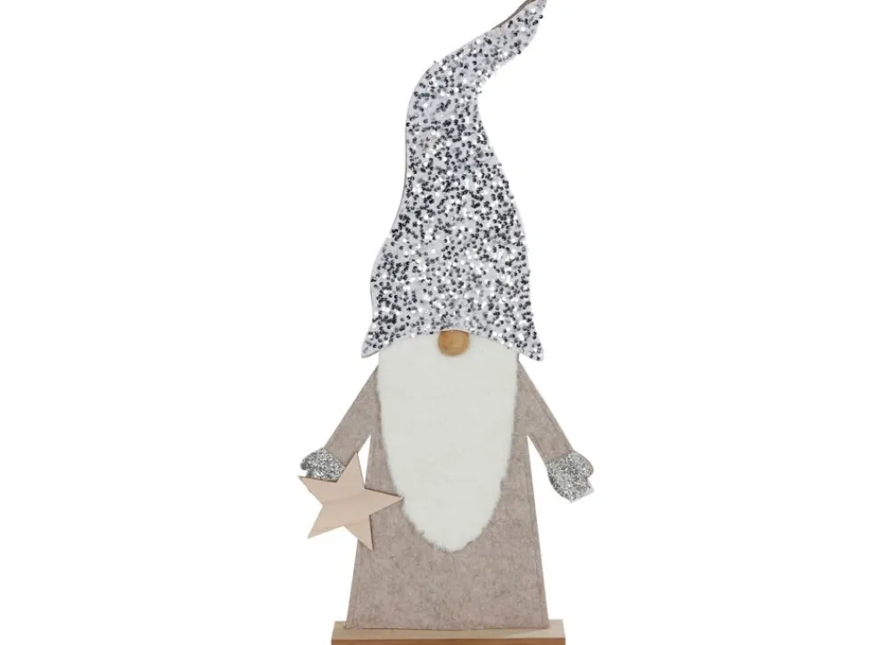 New Home Christmas Weihnachtsfiguren^Deko-Wichtel Aus Holz Mit Pailletten-Zipfelmutze 83Cm Hellgrau