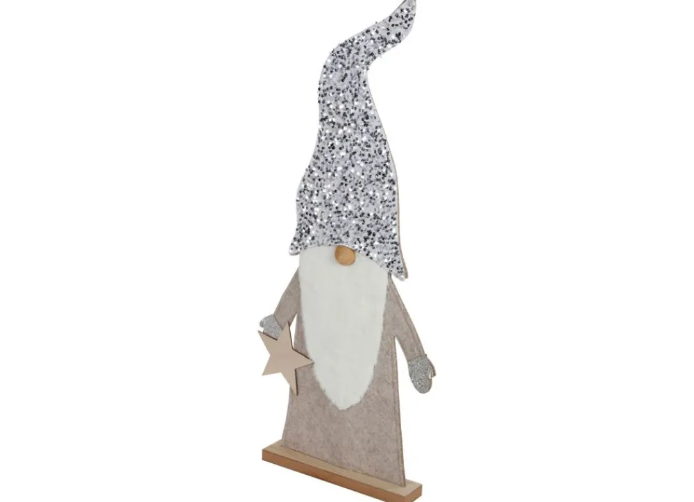 New Home Christmas Weihnachtsfiguren^Deko-Wichtel Aus Holz Mit Pailletten-Zipfelmutze 83Cm Hellgrau