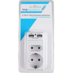 TAS Electronics Haushaltsgeräte^2-Fach Steckdosenadapter Mit 2 Usb-Anschlussen