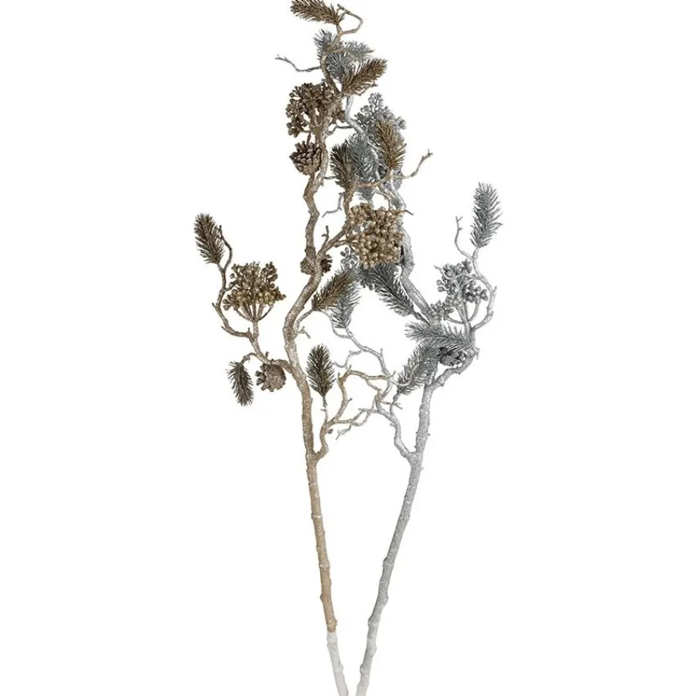 TP Kunstpflanzen Und Trockenblumen^Glitzerzweig Mit Tannenzapfen Und Beeren 100Cm