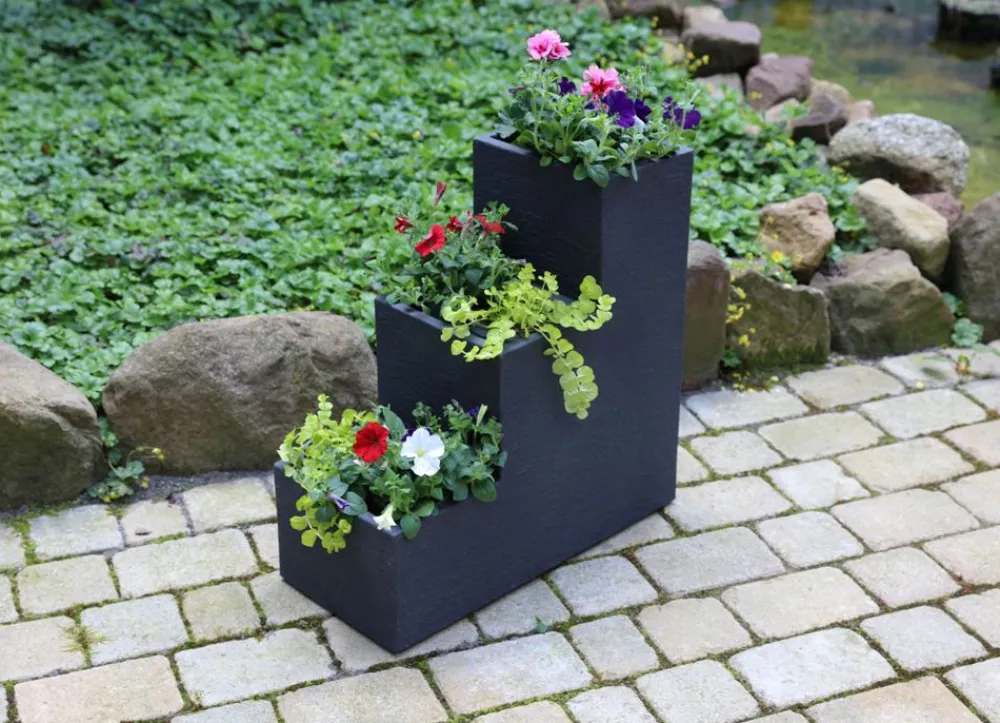 Jelenia Plast Pflanzkübel^Kubus Treppentopf 59X27Cm Anthrazit