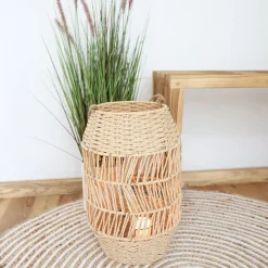 New Home Laternen Und Kerzenhalter^Laterne Aus Naturfaser Mit Glaseinsatz 41Cm