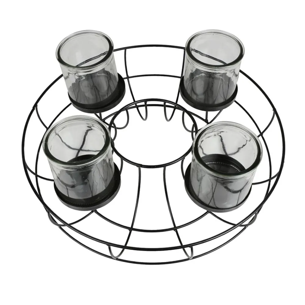 New Home Christmas Laternen Und Kerzenhalter^Metall-Dekokranz Mit Glas-Windlichtern 35Cm