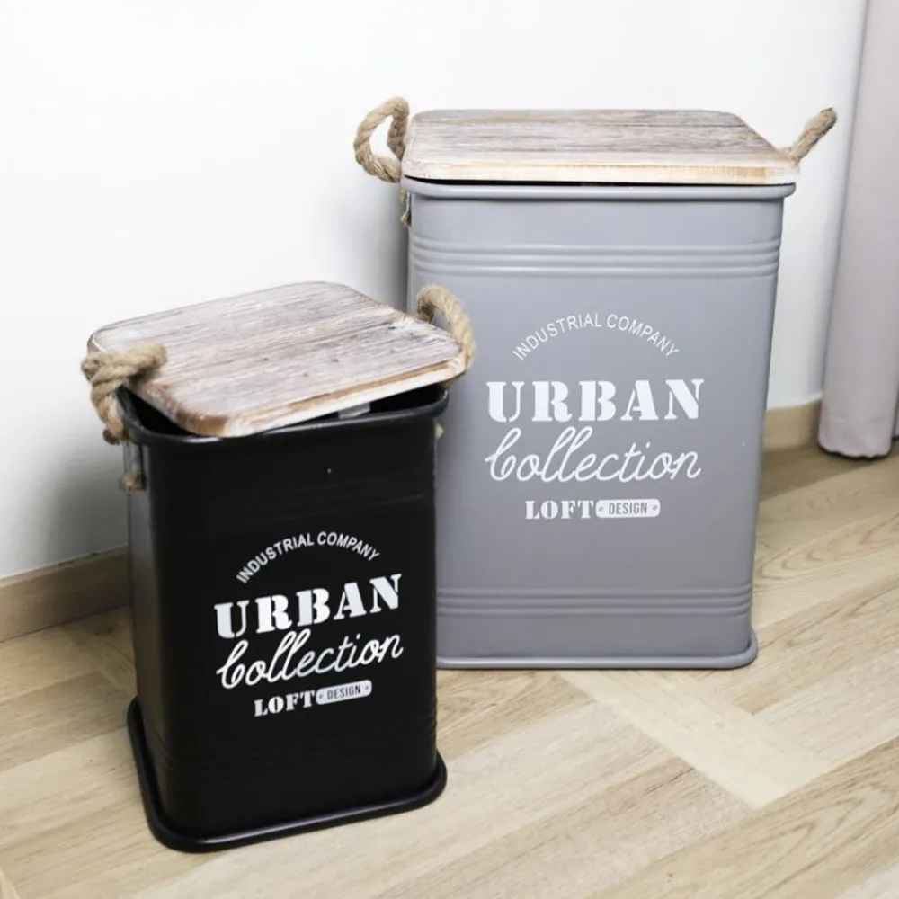 TP Dekokisten Und Truhen^Metall-Sitztonnen Urban Collection 3-Teilig Schwarz
