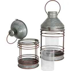 TP Laternen Und Kerzenhalter^Outdoor-Laternen-Set Aus Zink Mit Glaseinsatz 2-Teilig