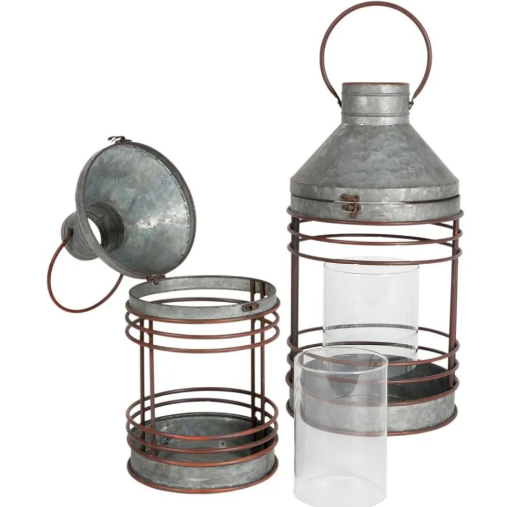TP Laternen Und Kerzenhalter^Outdoor-Laternen-Set Aus Zink Mit Glaseinsatz 2-Teilig