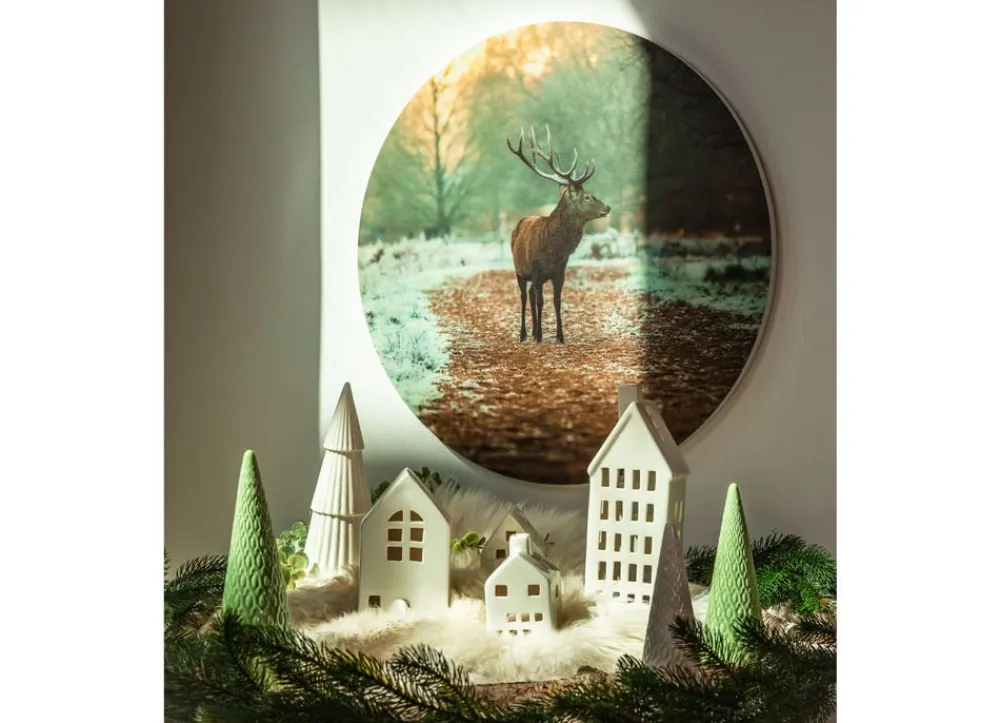 Seasons & Style Sonstige Innendeko^Rundes Wandbild Aus Mdf 58Cm Hirsch Im Wald