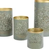 TP Laternen Und Kerzenhalter^Saulen-Windlichter Aus Metall Blaugrau/Gold 4Er-Set