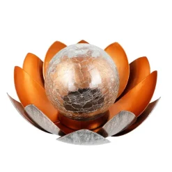 TP Leuchtdeko^Solar-Lotusblume Mit Crackleglaskugel Und Led-Beleuchtung Warmweis
