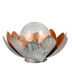 TP Leuchtdeko^Solar-Lotusblume Mit Crackleglaskugel Und Led-Beleuchtung Warmweis