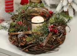 New Home Christmas Adventskränze^Weiden-Kranz Mit Windlicht Und Roten Beeren 22Cm