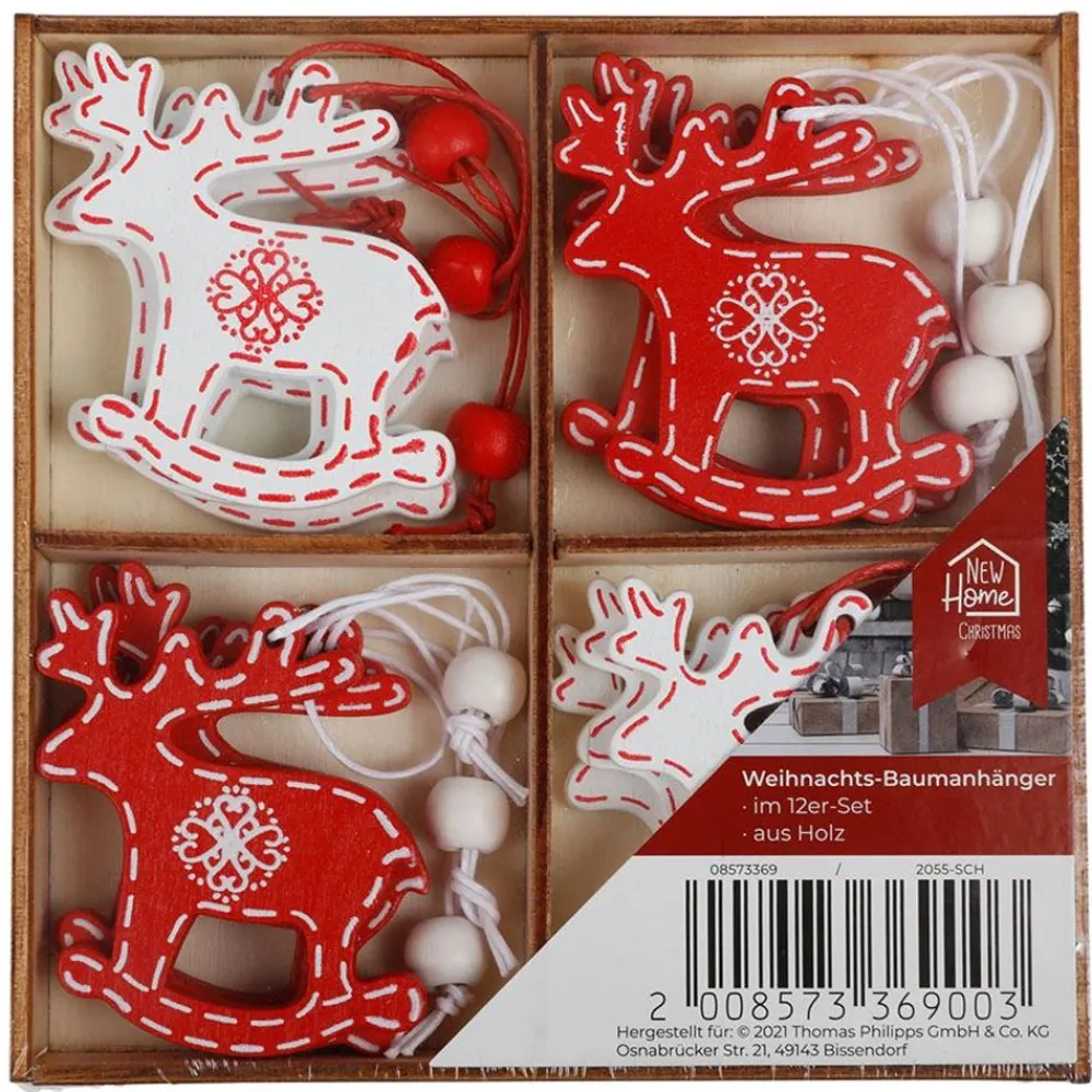 New Home Christmas Weihnachtsbaumanhänger^Weihnachtsbaum-Anhanger Aus Holz 12Er-Set Rot/Weis