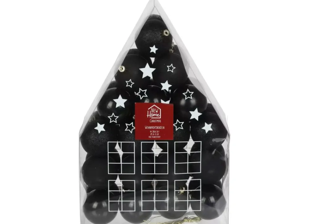 New Home Christmas Weihnachtsbaumkugeln^Weihnachtsbaumkugeln Aus Kunststoff 6Cm 36Er-Set Schwarz