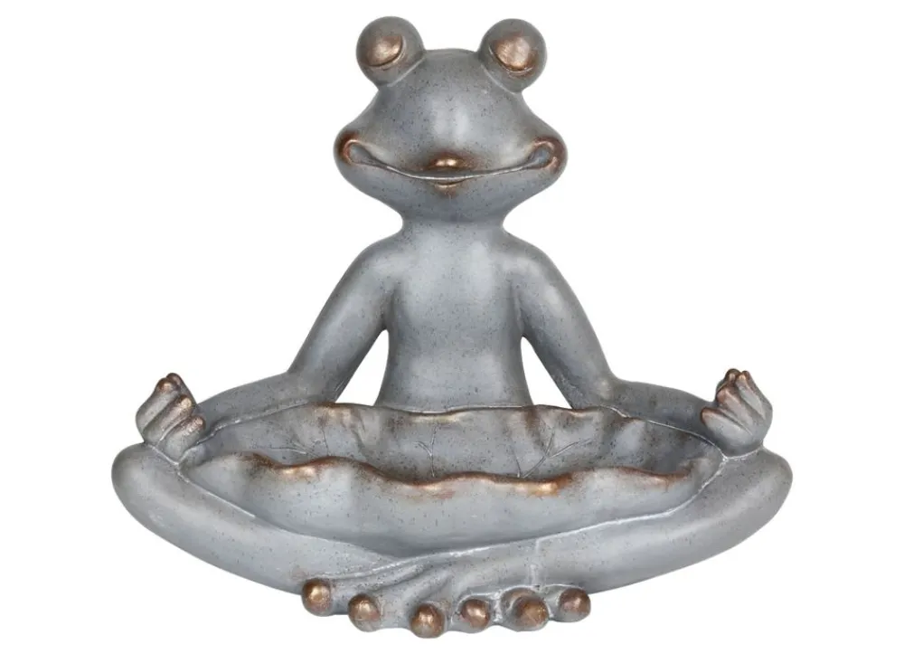 TP Gartenfiguren^Yoga-Frosch Im Lotussitz Mit Vogeltranke 48X39X26Cm