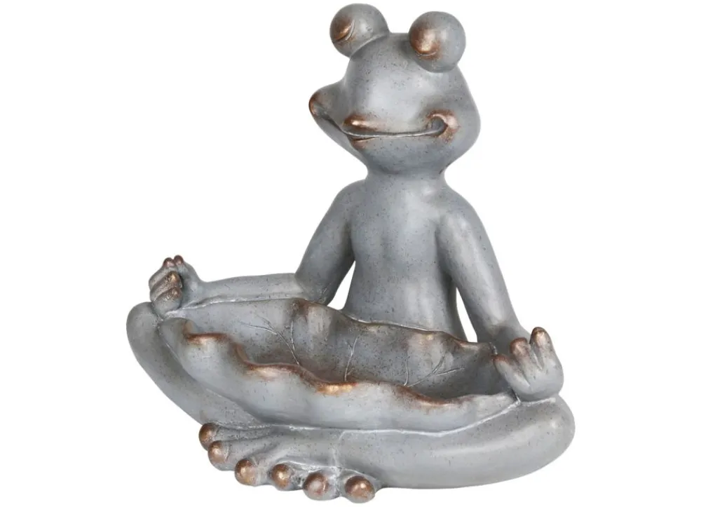 TP Gartenfiguren^Yoga-Frosch Im Lotussitz Mit Vogeltranke 48X39X26Cm